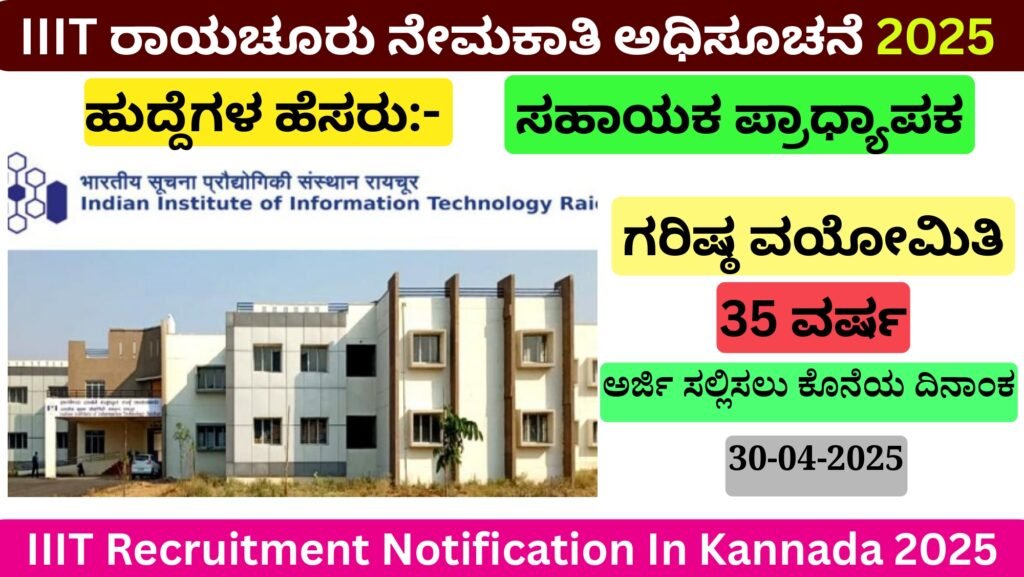 IIIT Recruitment Notification In Kannada 2025 । IIIT ರಾಯಚೂರು ನೇಮಕಾತಿ ಅಧಿಸೂಚನೆ 2025 Best JObs